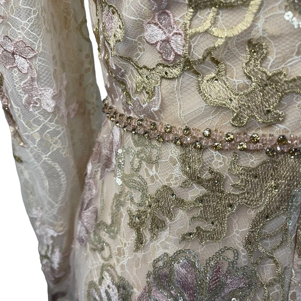 NWOT Mac Duggal blush long sleeve floral applique trumpet style gown - 6 - Picture 13 of 16